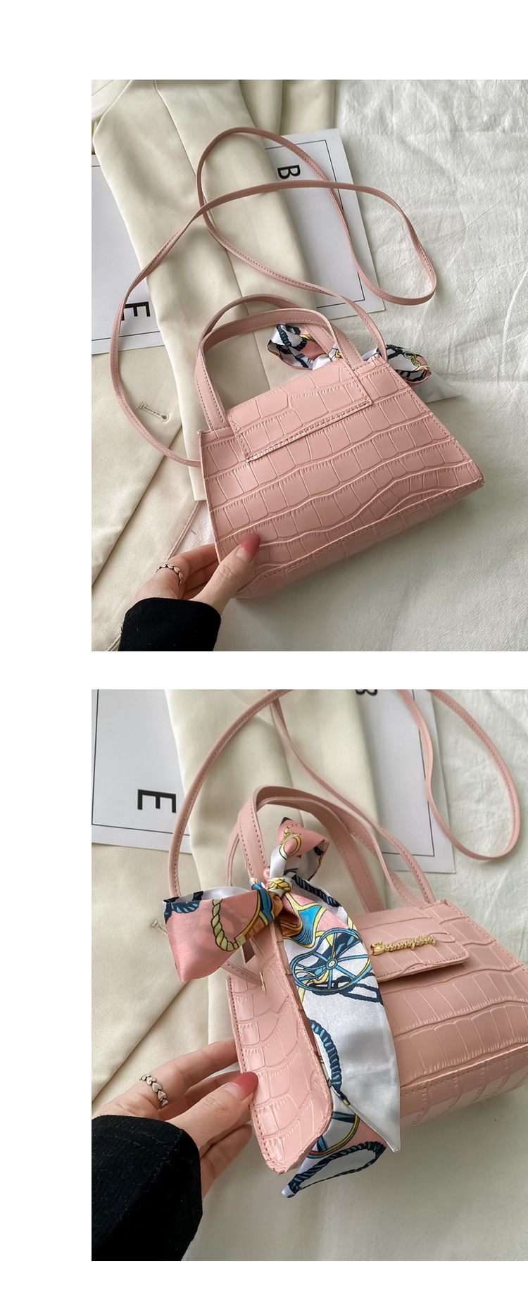 Silk Scarf Fashion Messenger Bag Lady Handbags Stone Pattern Portable Shoulder Bag Kelly Bag Cross-Border Wholesale