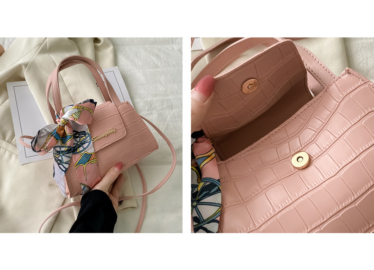 Silk Scarf Fashion Messenger Bag Lady Handbags Stone Pattern Portable Shoulder Bag Kelly Bag Cross-Border Wholesale