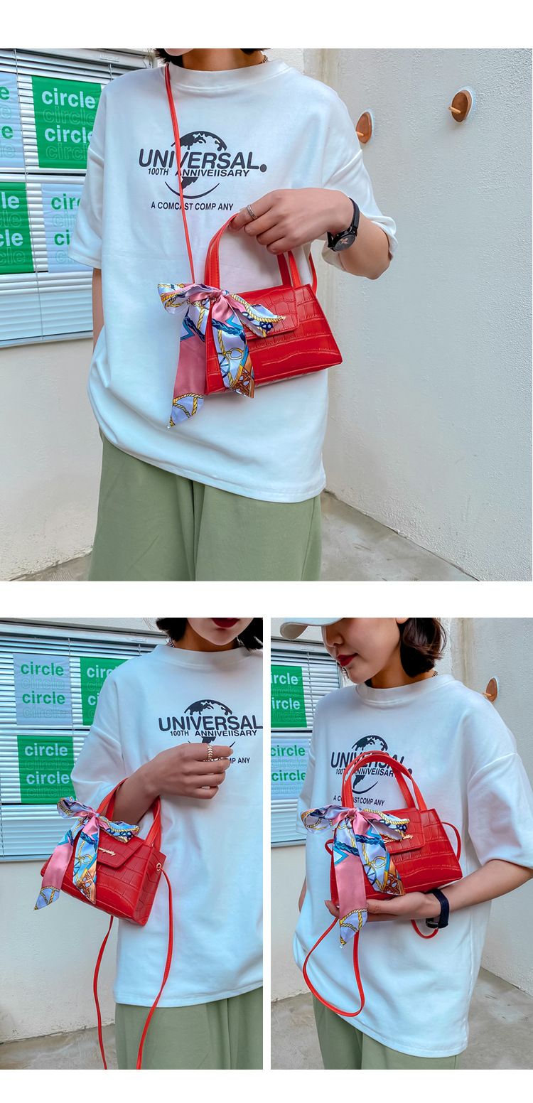 Silk Scarf Fashion Messenger Bag Lady Handbags Stone Pattern Portable Shoulder Bag Kelly Bag Cross-Border Wholesale