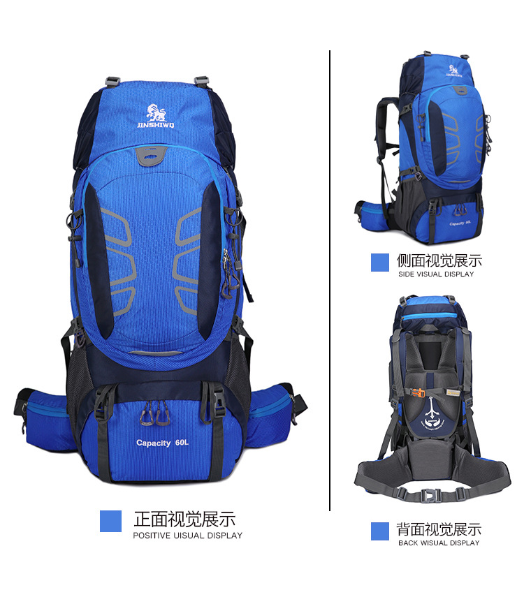 Outdoor Backpack Mountaineering Bag Shoulder Bag 60L Men's and Women's Large Capacity Casual Travel Bag Exercise Travel Bag Hiking Bag