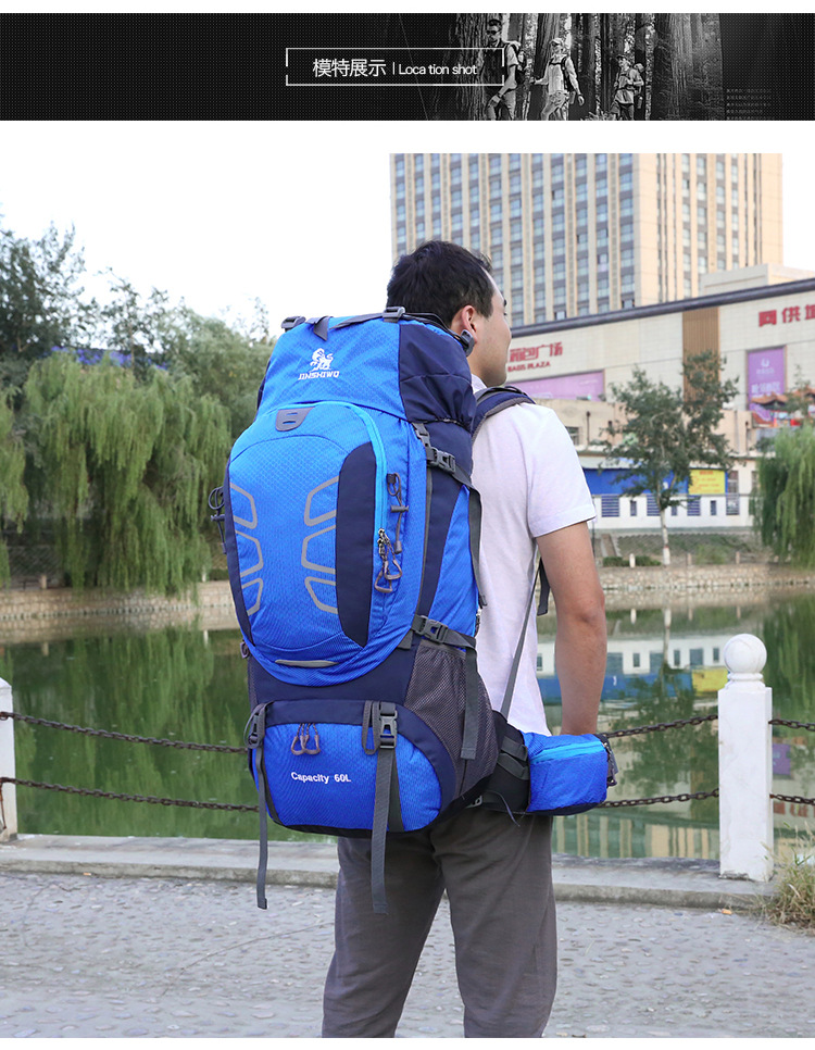 Outdoor Backpack Mountaineering Bag Shoulder Bag 60L Men's and Women's Large Capacity Casual Travel Bag Exercise Travel Bag Hiking Bag