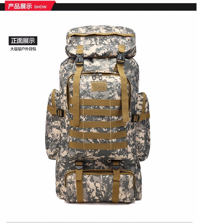 Men&#039;s 70 Liters Travel Large Capacity Backpack Camping Luggage Backpack Travel Military Camouflage Outdoor Mountaineering Bag