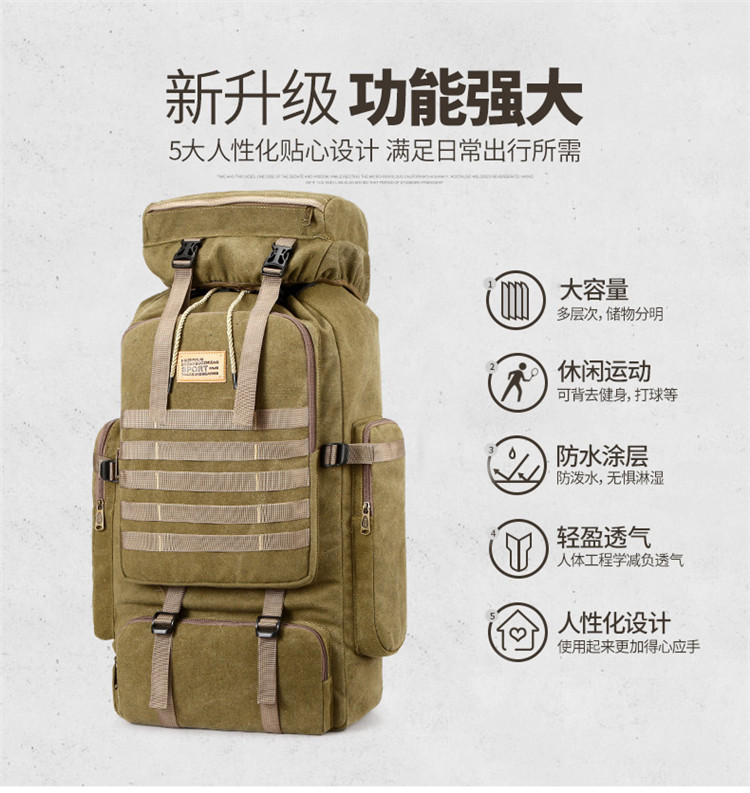 Cross-Border Exclusive Multi-Functional Outdoor Mountaineering Bag 80 Liter Canvas Large Capacity Backpack Travel Waterproof Rucksack