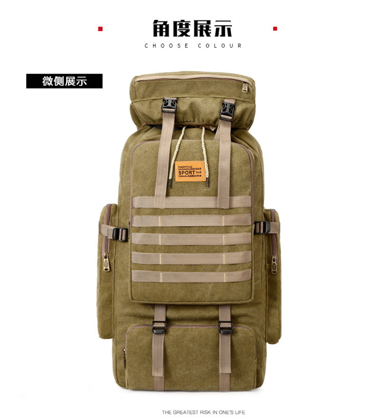 Cross-Border Exclusive Multi-Functional Outdoor Mountaineering Bag 80 Liter Canvas Large Capacity Backpack Travel Waterproof Rucksack