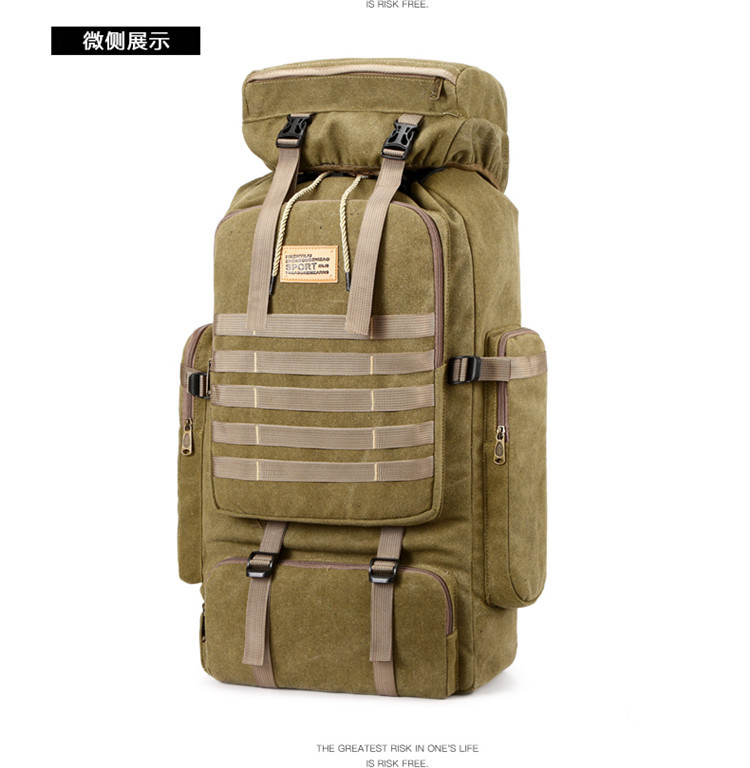 Cross-Border Exclusive Multi-Functional Outdoor Mountaineering Bag 80 Liter Canvas Large Capacity Backpack Travel Waterproof Rucksack