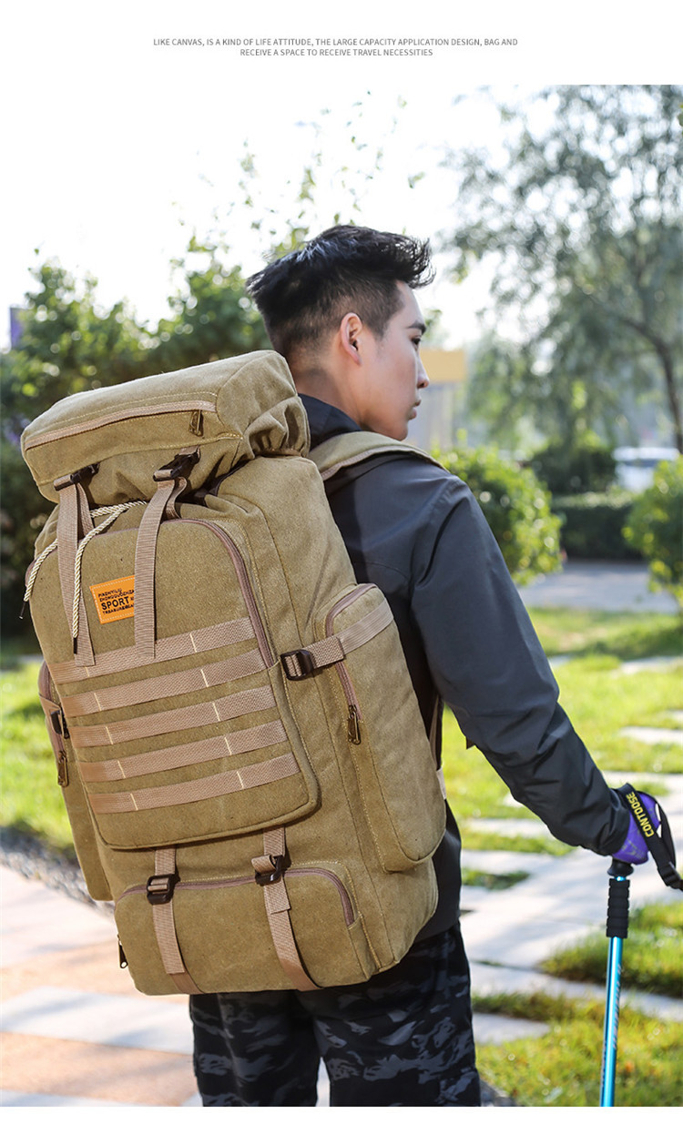 Cross-Border Exclusive Multi-Functional Outdoor Mountaineering Bag 80 Liter Canvas Large Capacity Backpack Travel Waterproof Rucksack
