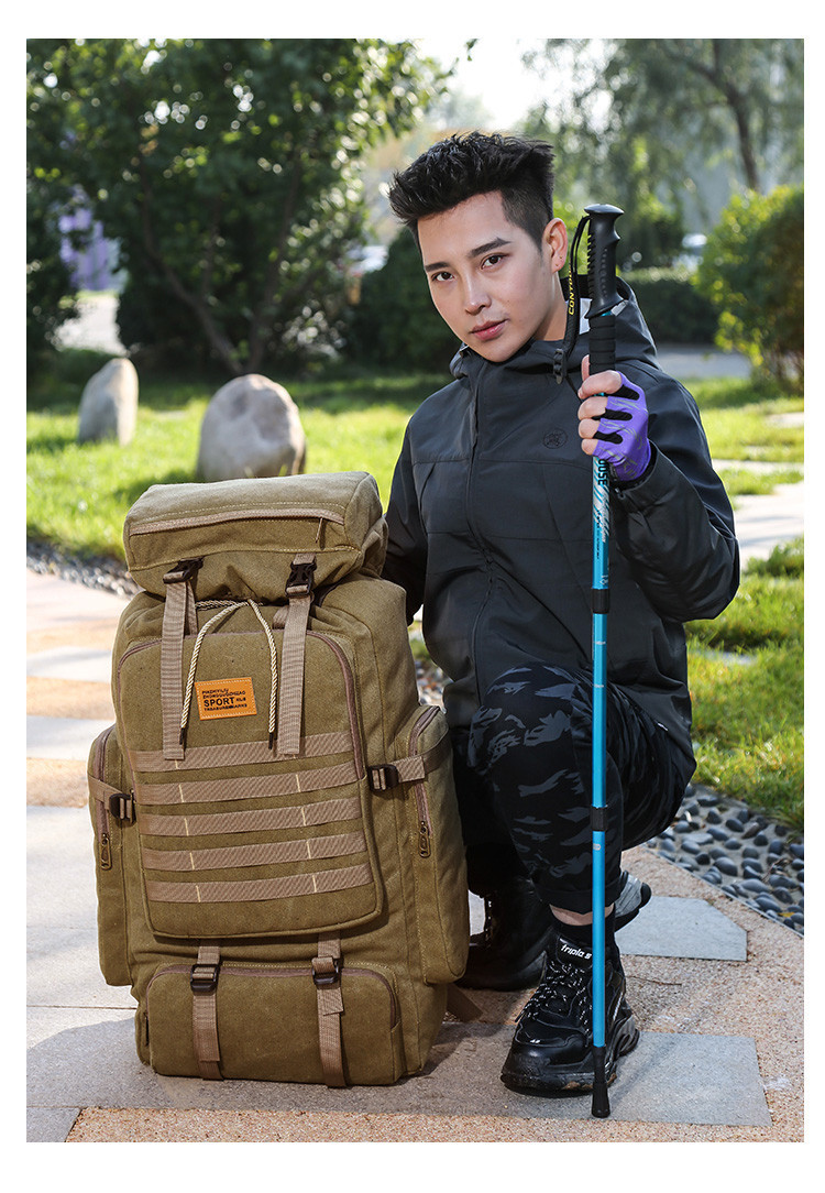 Cross-Border Exclusive Multi-Functional Outdoor Mountaineering Bag 80 Liter Canvas Large Capacity Backpack Travel Waterproof Rucksack
