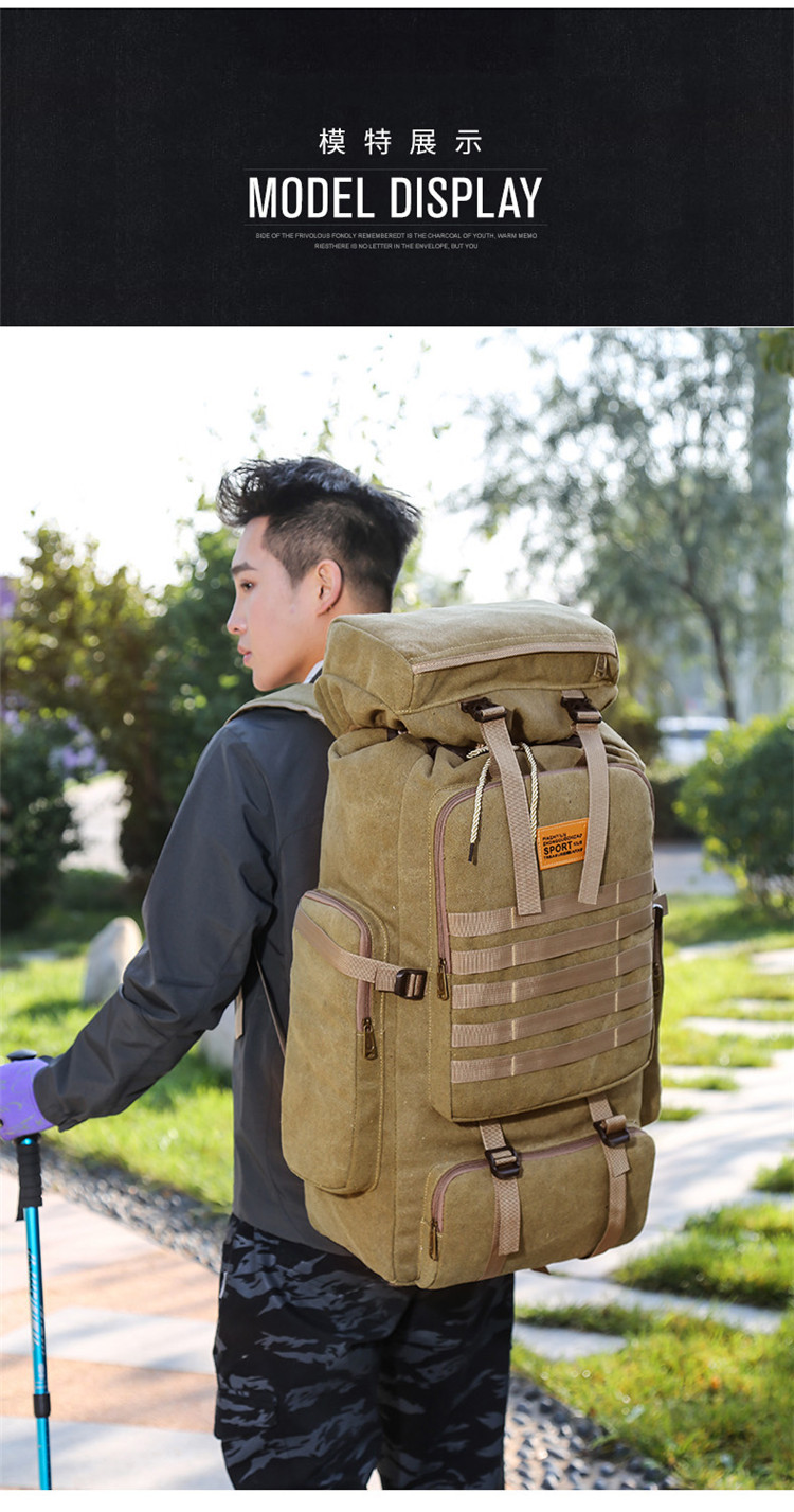 Cross-Border Exclusive Multi-Functional Outdoor Mountaineering Bag 80 Liter Canvas Large Capacity Backpack Travel Waterproof Rucksack