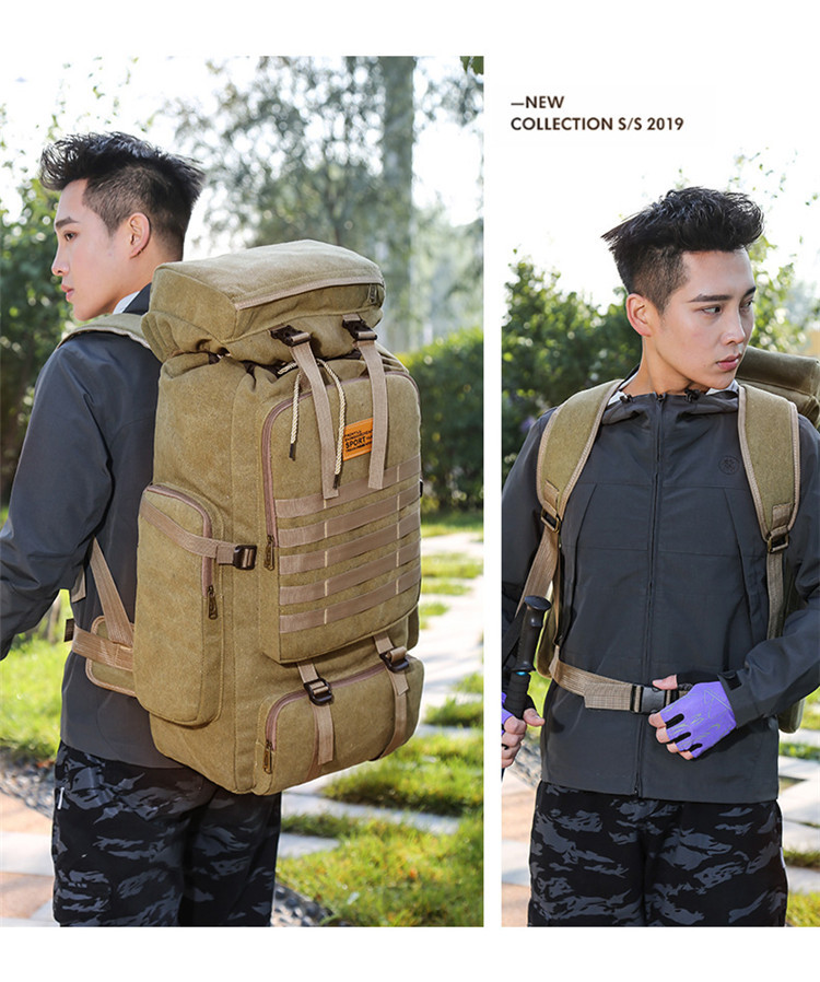 Cross-Border Exclusive Multi-Functional Outdoor Mountaineering Bag 80 Liter Canvas Large Capacity Backpack Travel Waterproof Rucksack