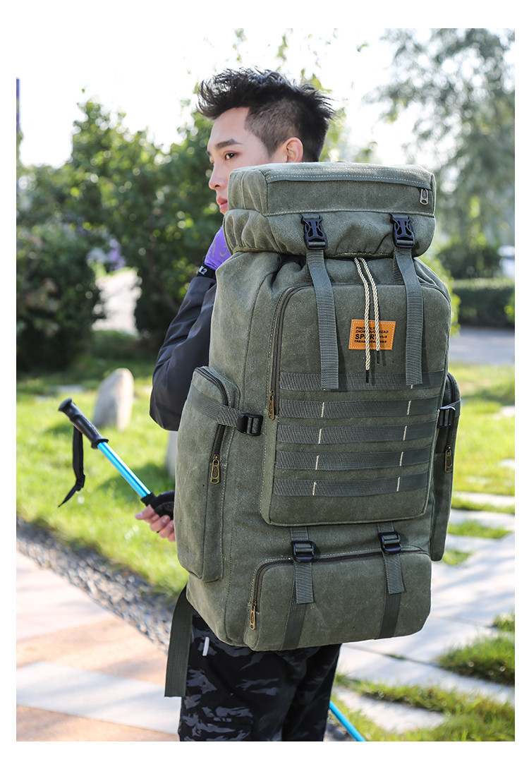 Cross-Border Exclusive Multi-Functional Outdoor Mountaineering Bag 80 Liter Canvas Large Capacity Backpack Travel Waterproof Rucksack