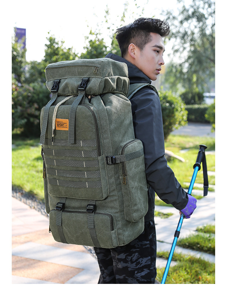 Cross-Border Exclusive Multi-Functional Outdoor Mountaineering Bag 80 Liter Canvas Large Capacity Backpack Travel Waterproof Rucksack