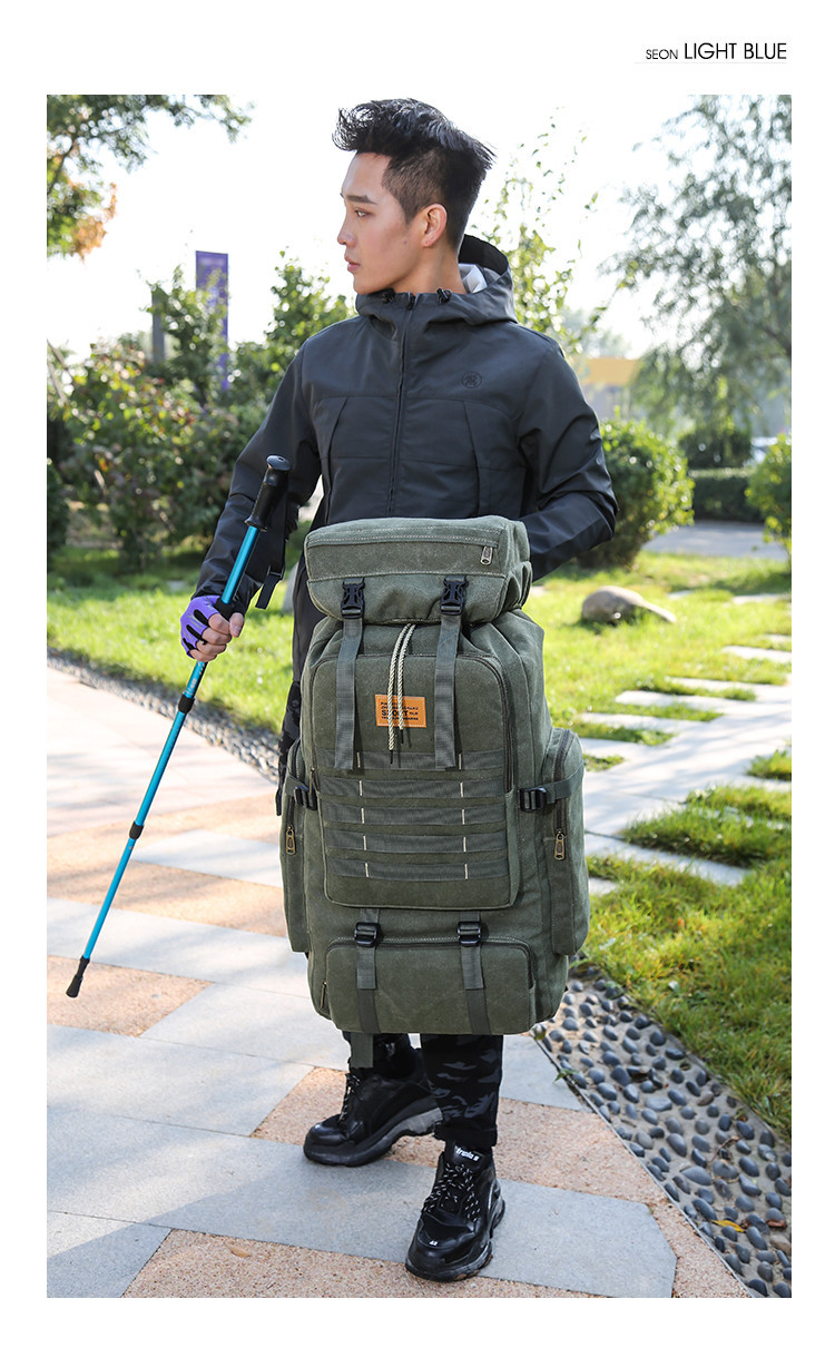 Cross-Border Exclusive Multi-Functional Outdoor Mountaineering Bag 80 Liter Canvas Large Capacity Backpack Travel Waterproof Rucksack
