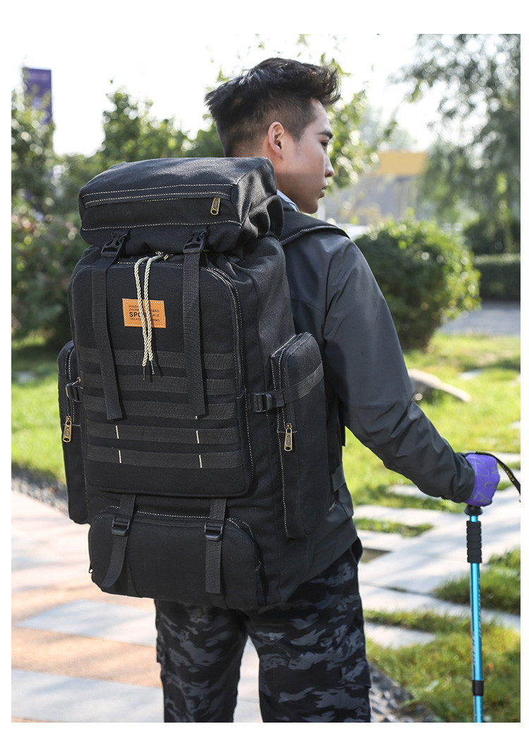 Cross-Border Exclusive Multi-Functional Outdoor Mountaineering Bag 80 Liter Canvas Large Capacity Backpack Travel Waterproof Rucksack