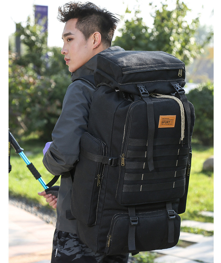 Cross-Border Exclusive Multi-Functional Outdoor Mountaineering Bag 80 Liter Canvas Large Capacity Backpack Travel Waterproof Rucksack