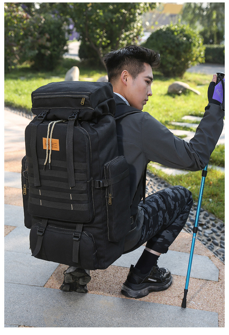 Cross-Border Exclusive Multi-Functional Outdoor Mountaineering Bag 80 Liter Canvas Large Capacity Backpack Travel Waterproof Rucksack