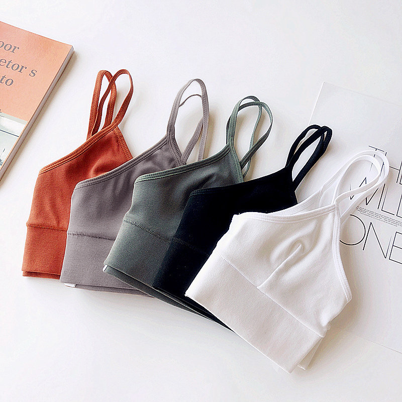European and American Rib Cotton Low Backless Sexy V-neck Wireless Bra Set Shoulder Camisole Underwear Tz42001
