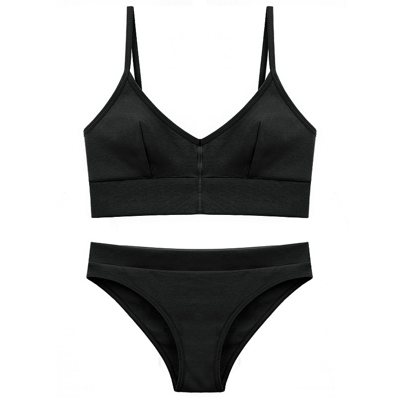 European and American Rib Cotton Low Backless Sexy V-neck Wireless Bra Set Shoulder Camisole Underwear Tz42001