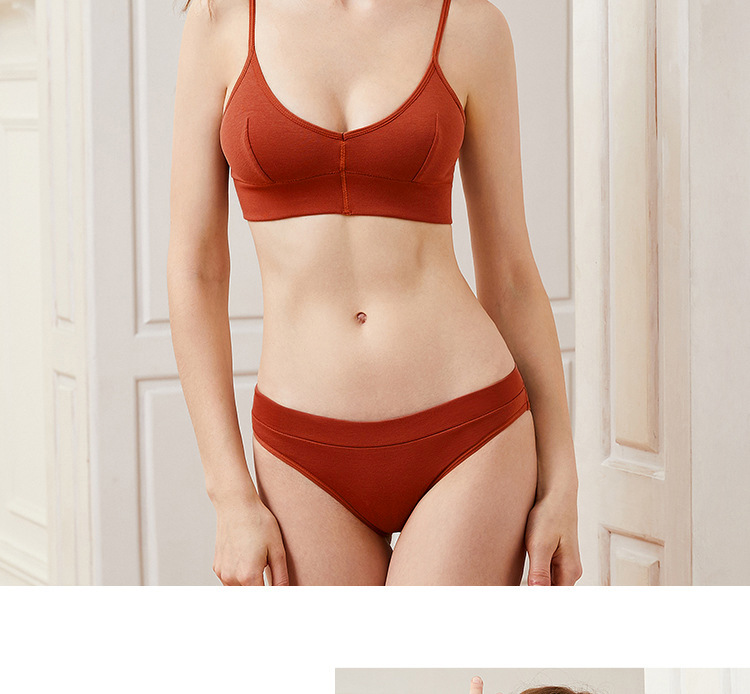 European and American Rib Cotton Low Backless Sexy V-neck Wireless Bra Set Shoulder Camisole Underwear Tz42001
