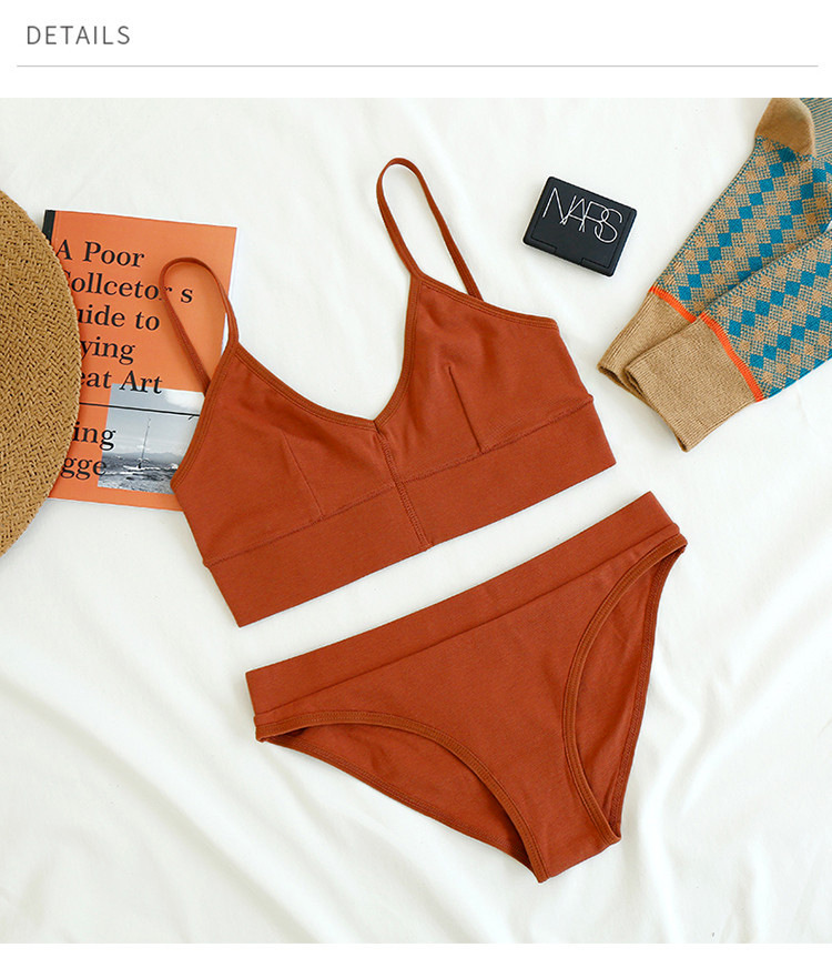 European and American Rib Cotton Low Backless Sexy V-neck Wireless Bra Set Shoulder Camisole Underwear Tz42001