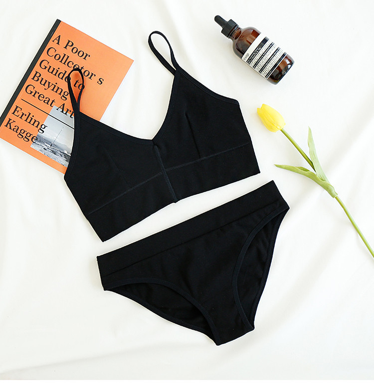 European and American Rib Cotton Low Backless Sexy V-neck Wireless Bra Set Shoulder Camisole Underwear Tz42001