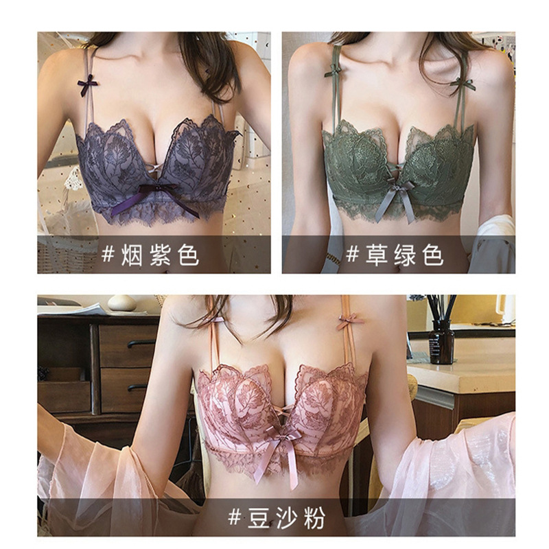 Women&#039;s Underwear Small Breast Size Exaggerating Bra Push up Sexy Lace without Steel Ring Breast Holding Adjusting Bra Back Shaping Bra Set
