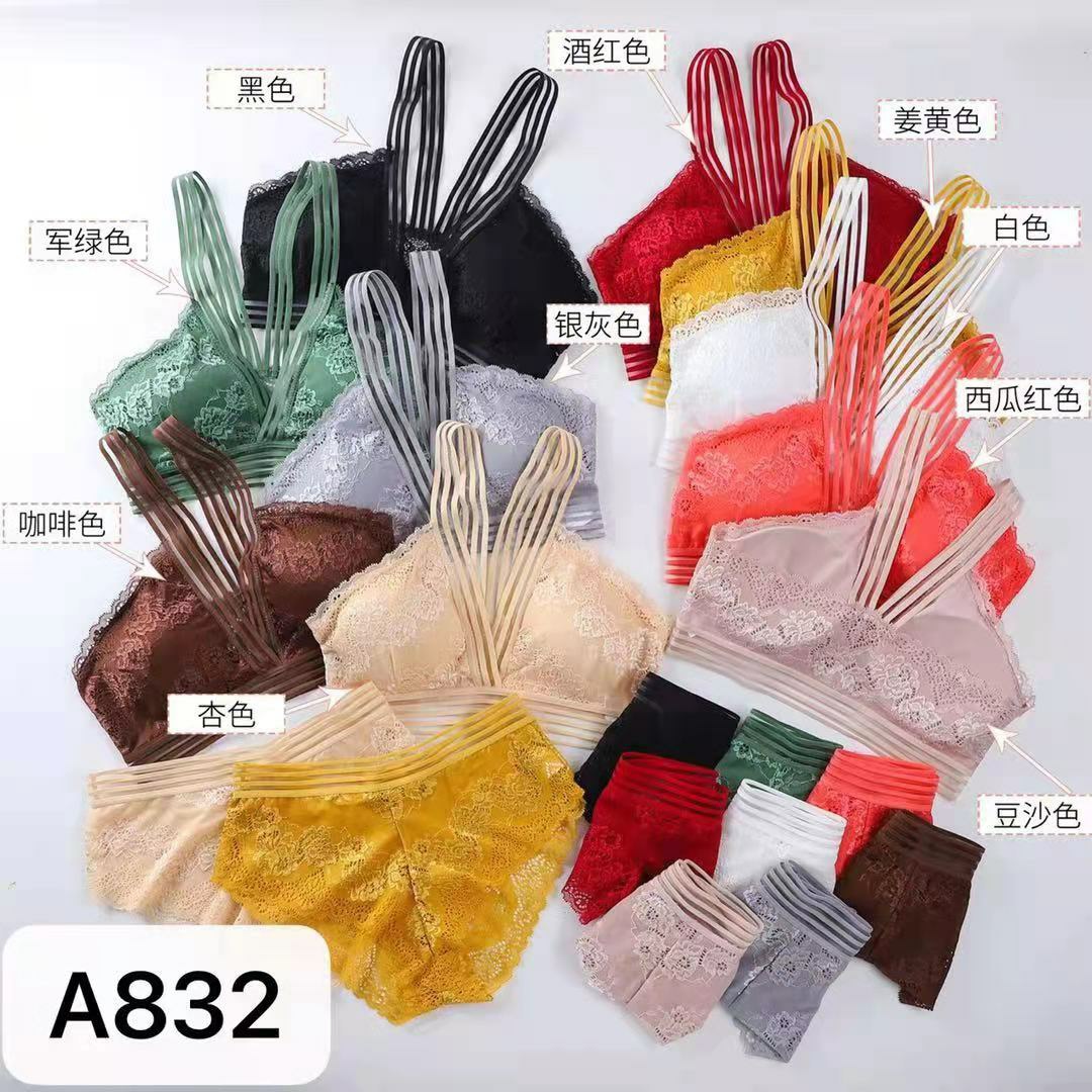 Women&#039;s Tube Top Underwear Push up Girl Japanese Set Thin Student Lace Wireless Back Shaping Bra Set