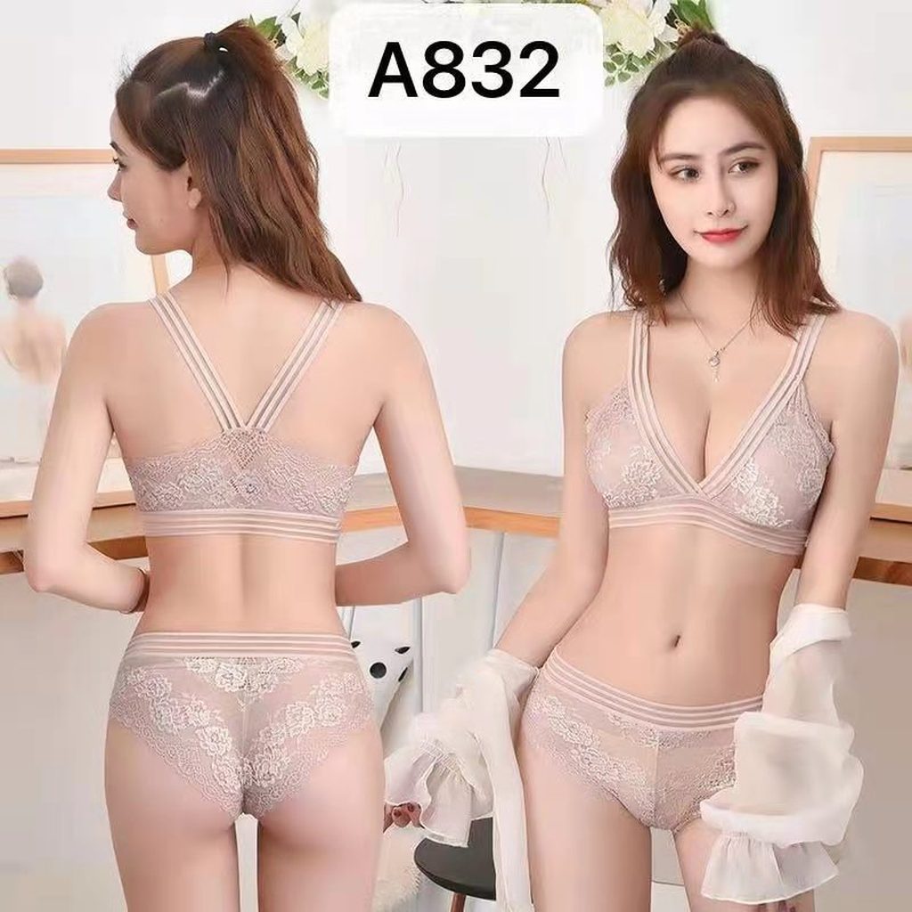 Women's Tube Top Underwear Push up Girl Japanese Set Thin Student Lace Wireless Back Shaping Bra Set