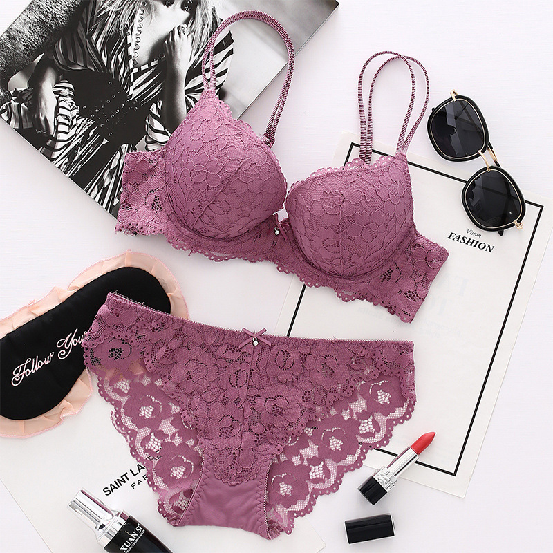 Small Chest Push up Adjustable Lace Girl Sexy Underwear Female Beauty Back Bra Breast Holding Bra Set #8855