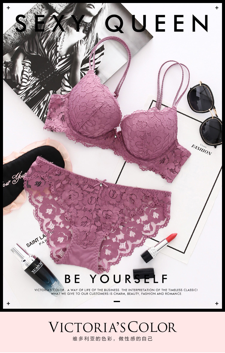 Small Chest Push up Adjustable Lace Girl Sexy Underwear Female Beauty Back Bra Breast Holding Bra Set #8855