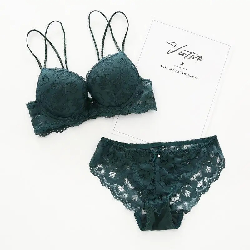 Small Chest Push up Adjustable Lace Girl Sexy Underwear Female Beauty Back Bra Breast Holding Bra Set #8855