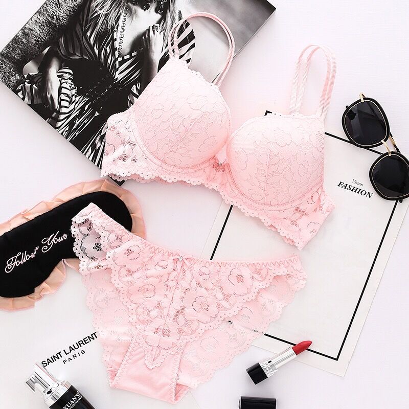 Small Chest Push up Adjustable Lace Girl Sexy Underwear Female Beauty Back Bra Breast Holding Bra Set #8855