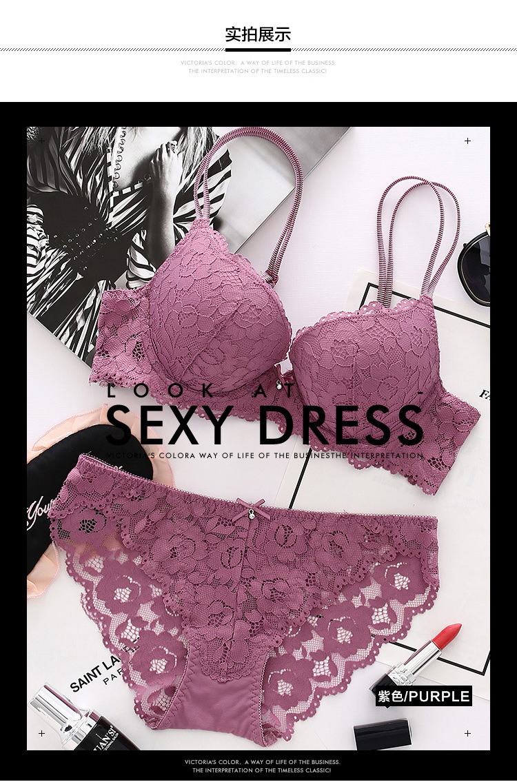 Small Chest Push up Adjustable Lace Girl Sexy Underwear Female Beauty Back Bra Breast Holding Bra Set #8855