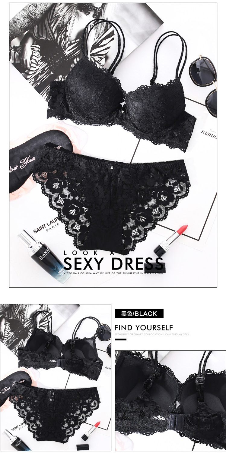 Small Chest Push up Adjustable Lace Girl Sexy Underwear Female Beauty Back Bra Breast Holding Bra Set #8855