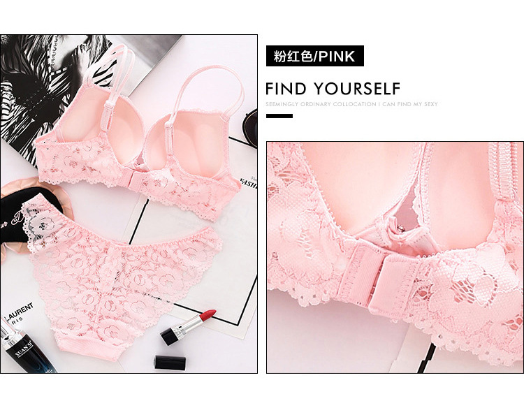 Small Chest Push up Adjustable Lace Girl Sexy Underwear Female Beauty Back Bra Breast Holding Bra Set #8855