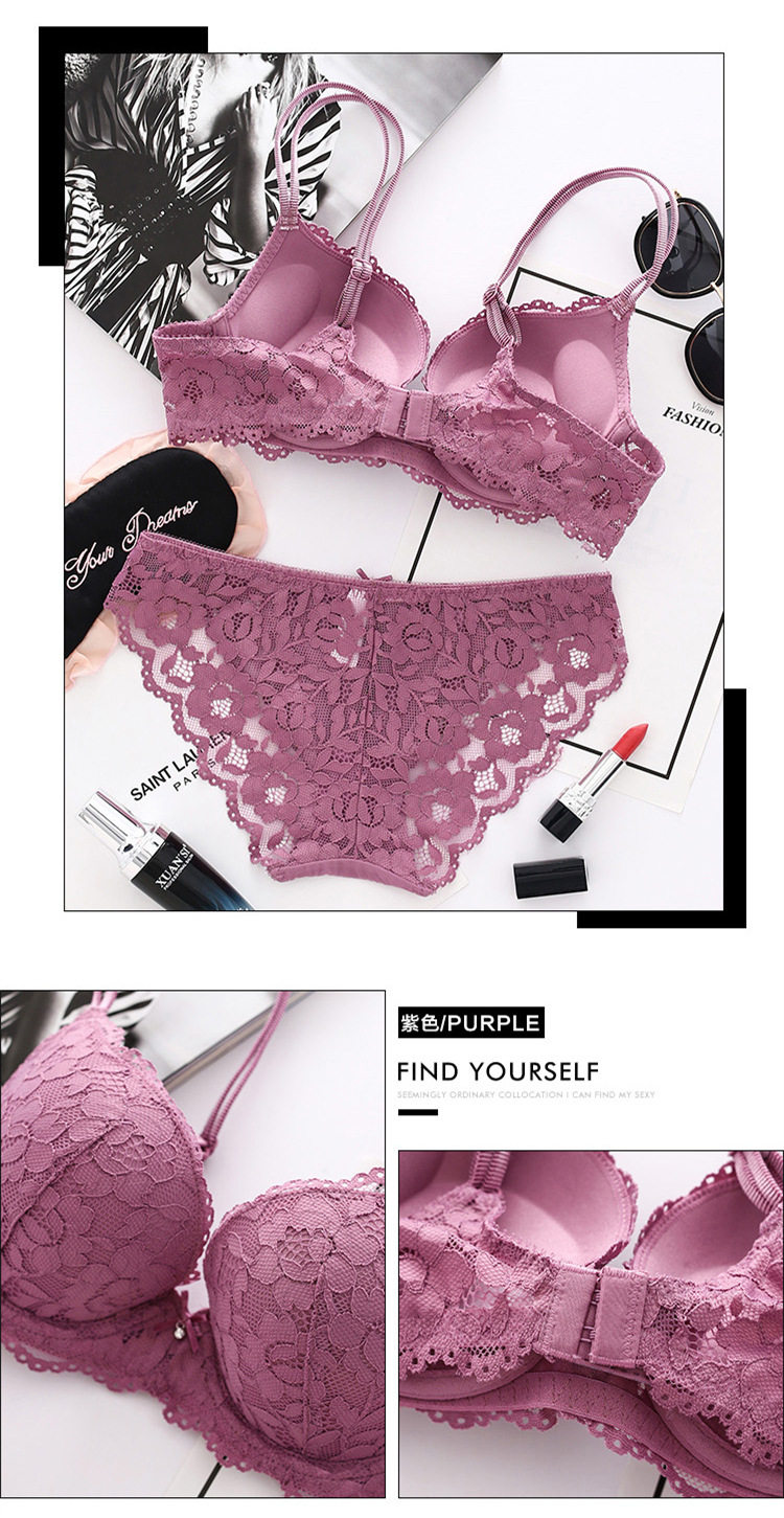 Small Chest Push up Adjustable Lace Girl Sexy Underwear Female Beauty Back Bra Breast Holding Bra Set #8855