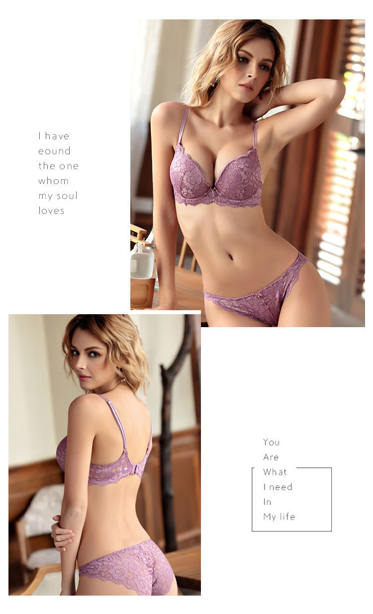 Small Chest Push up Adjustable Lace Girl Sexy Underwear Female Beauty Back Bra Breast Holding Bra Set #8855