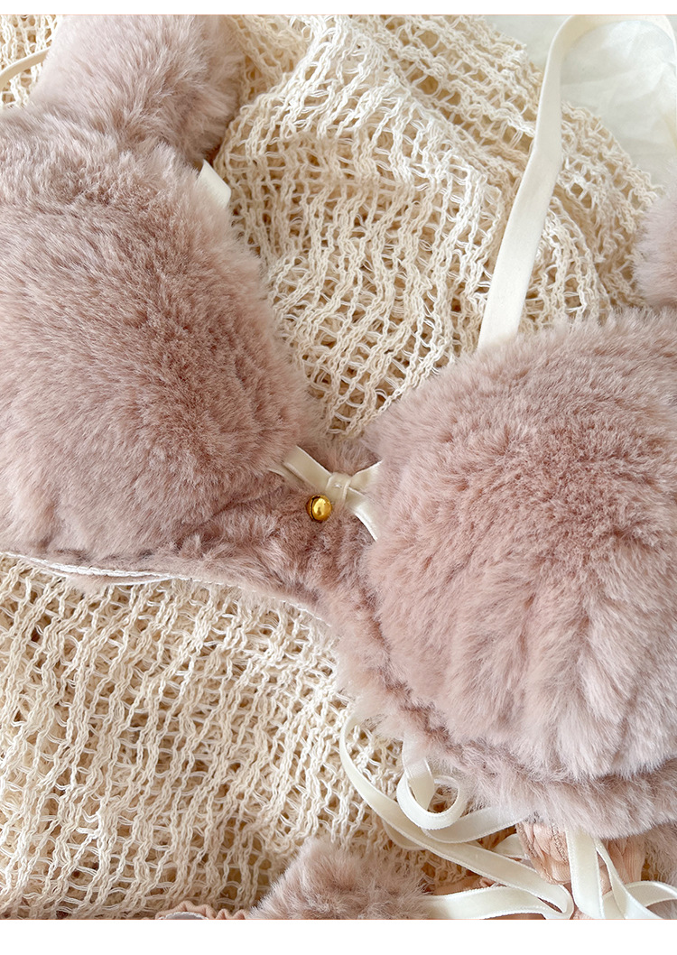 Japanese Girl's Underwear Cute Anime Cartoon Bear Bar Student Plush Steel Ring Bow Bra Set
