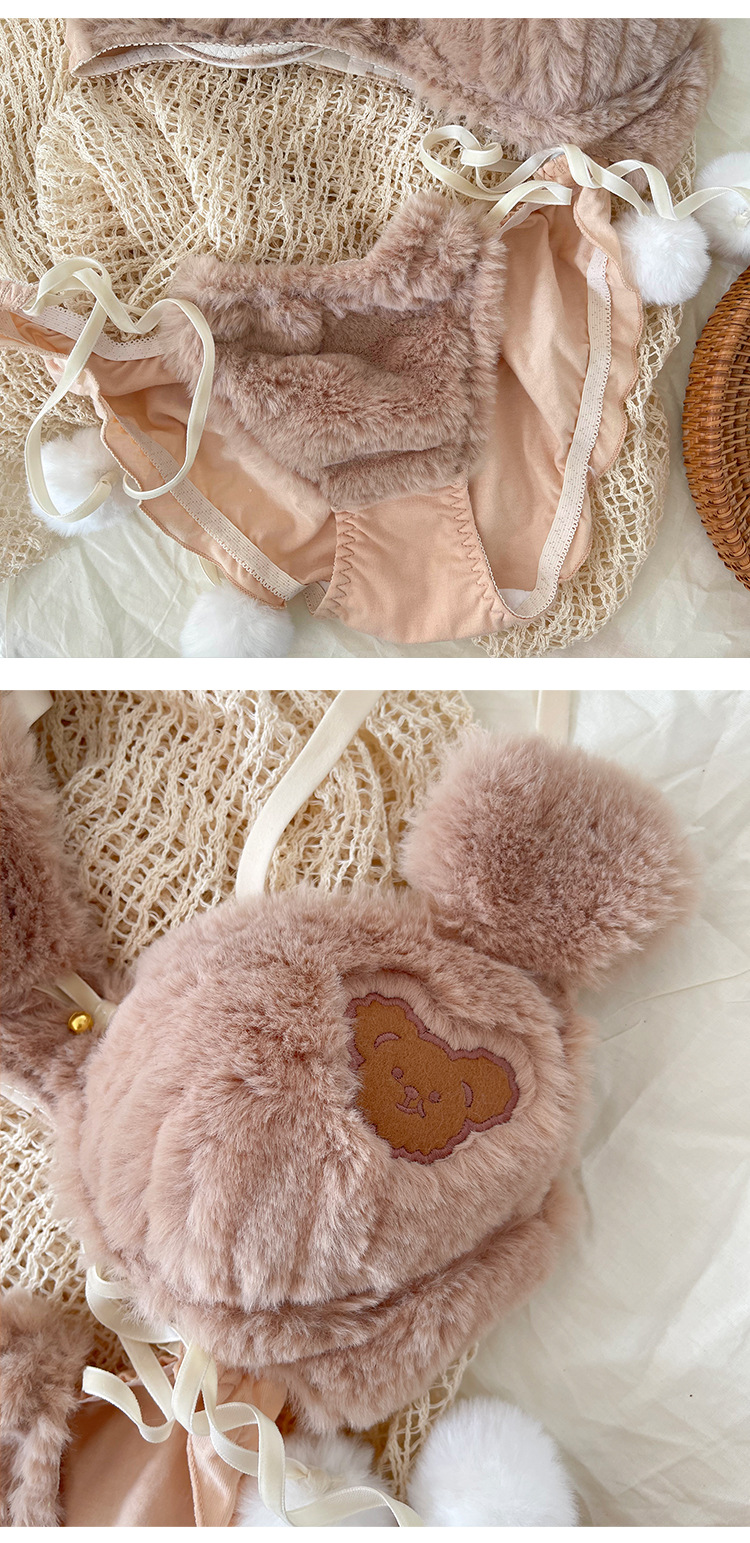 Japanese Girl's Underwear Cute Anime Cartoon Bear Bar Student Plush Steel Ring Bow Bra Set