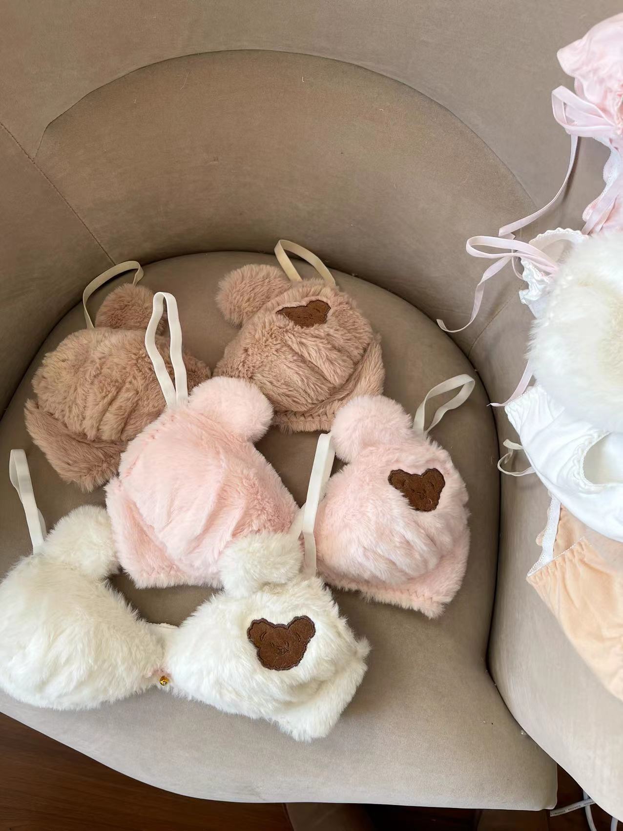 Japanese Girl's Underwear Cute Anime Cartoon Bear Bar Student Plush Steel Ring Bow Bra Set