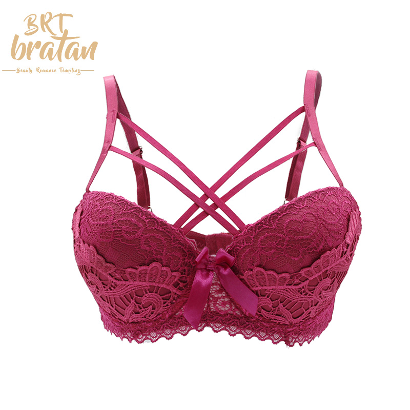 Aolijia, water soluble embroidery luxurious and elegant sexy bra set with cross strap before breast high - end bra set