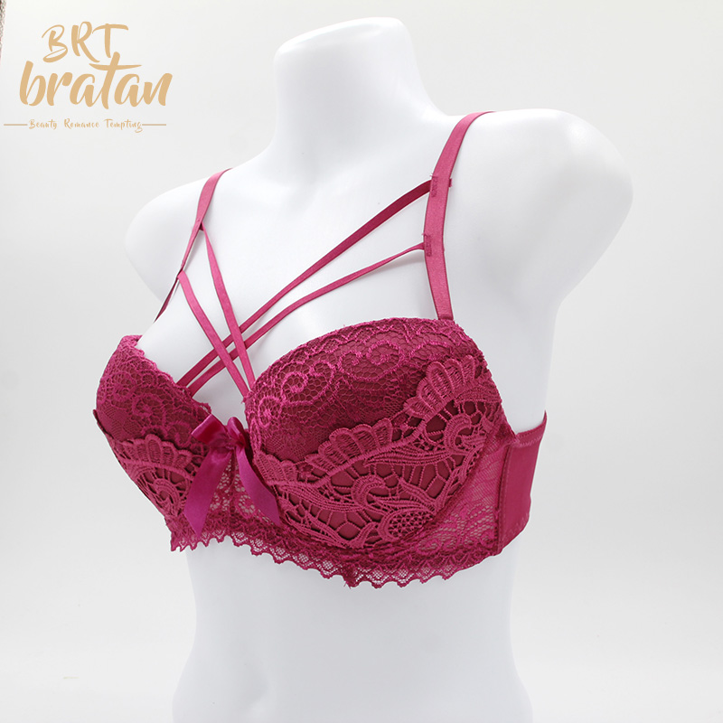 Aolijia, water soluble embroidery luxurious and elegant sexy bra set with cross strap before breast high - end bra set