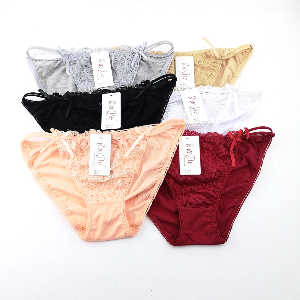 Lace sexy lingerie g-string bow ladies triangle underwear spot bra set Lace sexy lingerie g-string bow ladies triangle underwear spot bra set