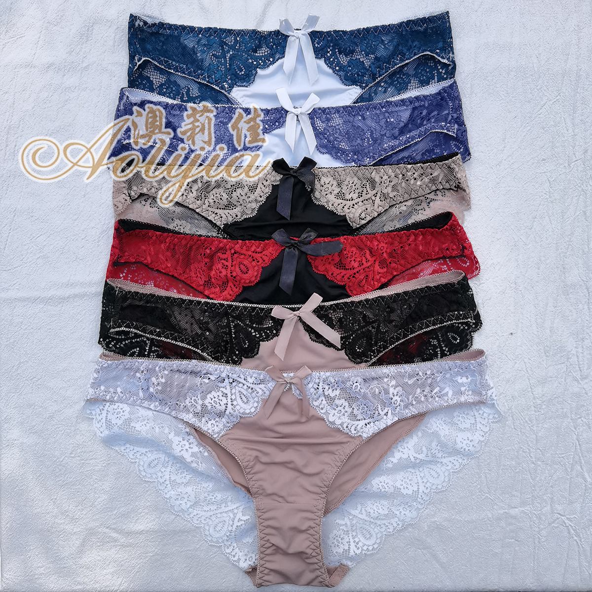 Steel Ring Massage Cup Lace Bra Set Contrast Color Lace B Cup Bra Panties Set 6 Colors