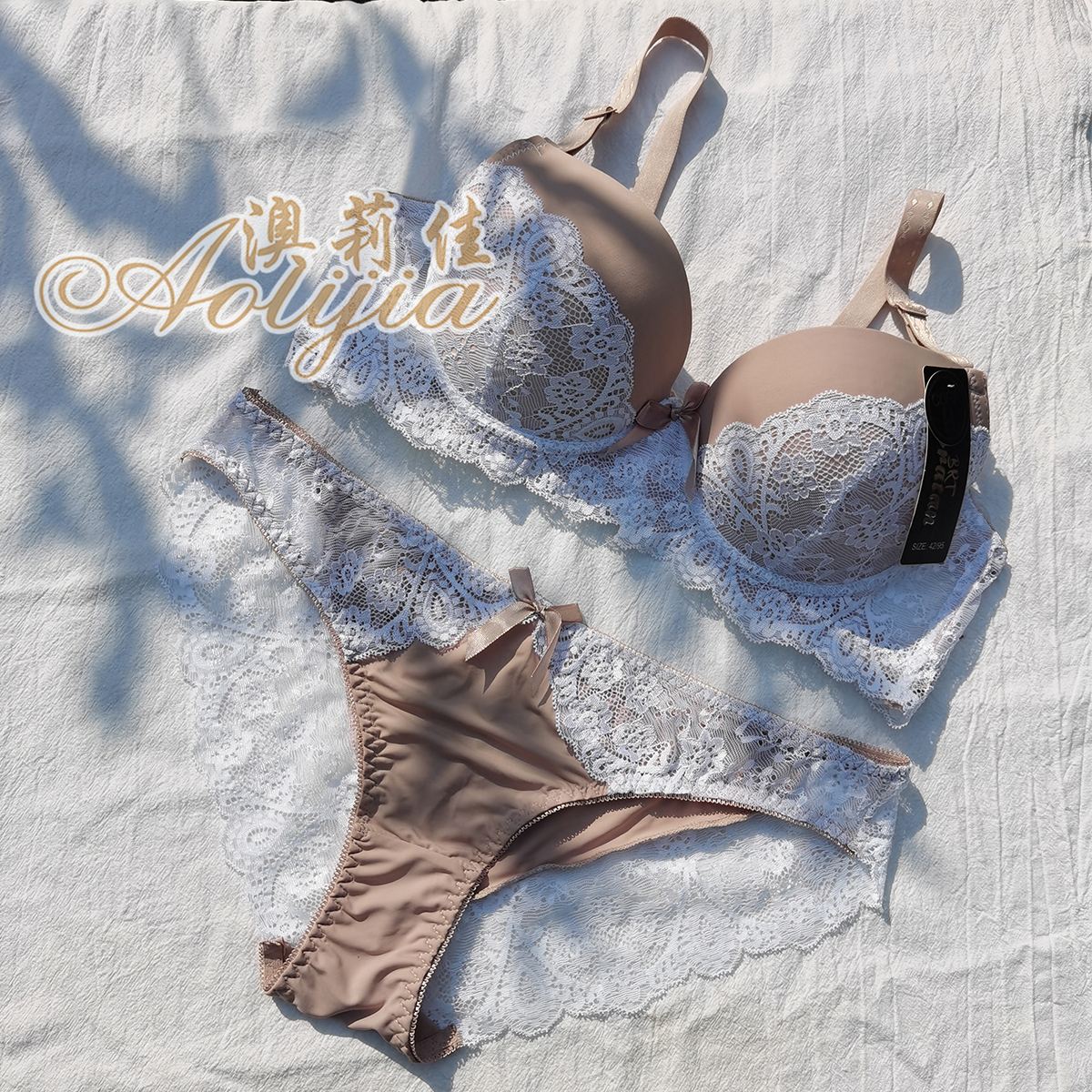 Steel Ring Massage Cup Lace Bra Set Contrast Color Lace B Cup Bra Panties Set 6 Colors