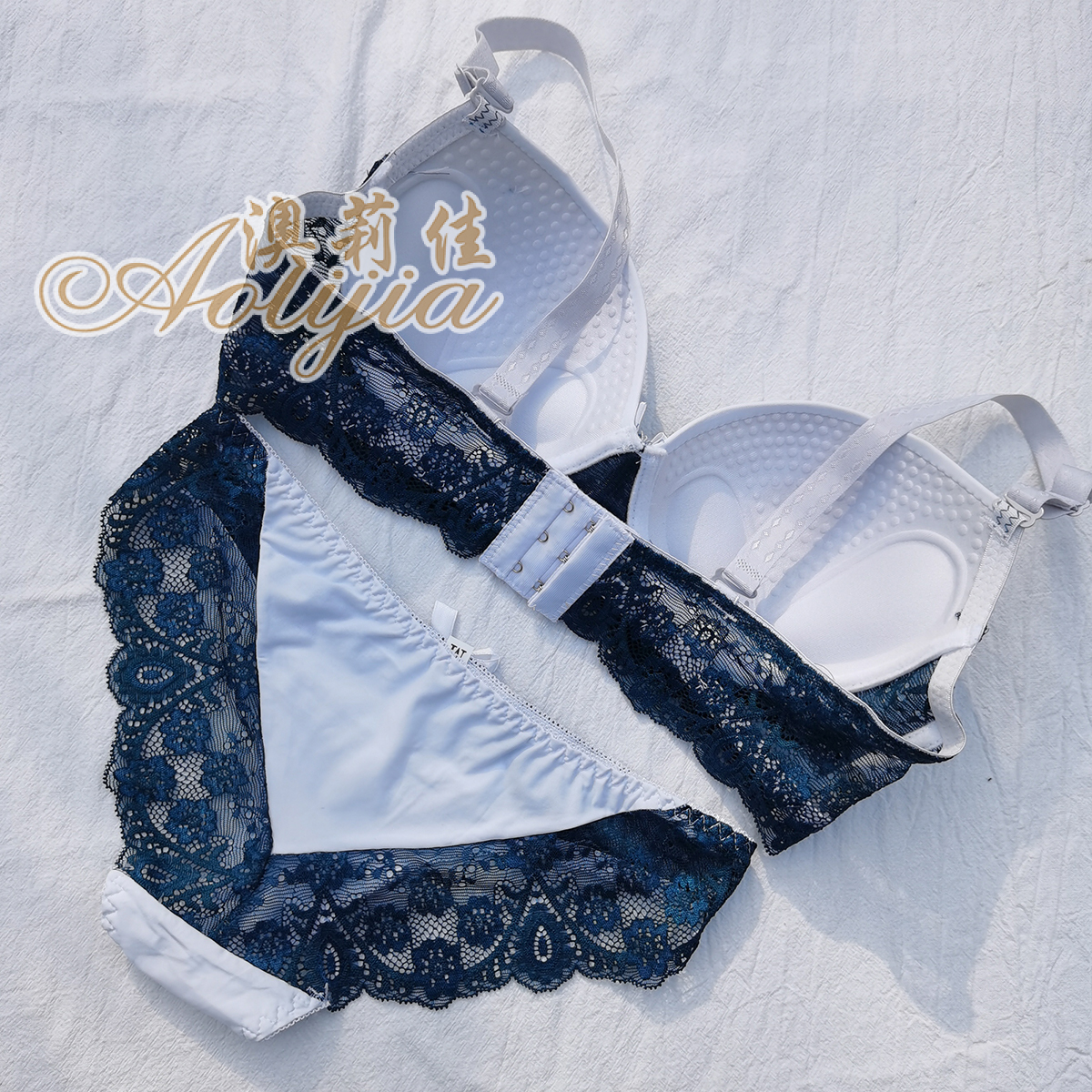 Steel Ring Massage Cup Lace Bra Set Contrast Color Lace B Cup Bra Panties Set 6 Colors
