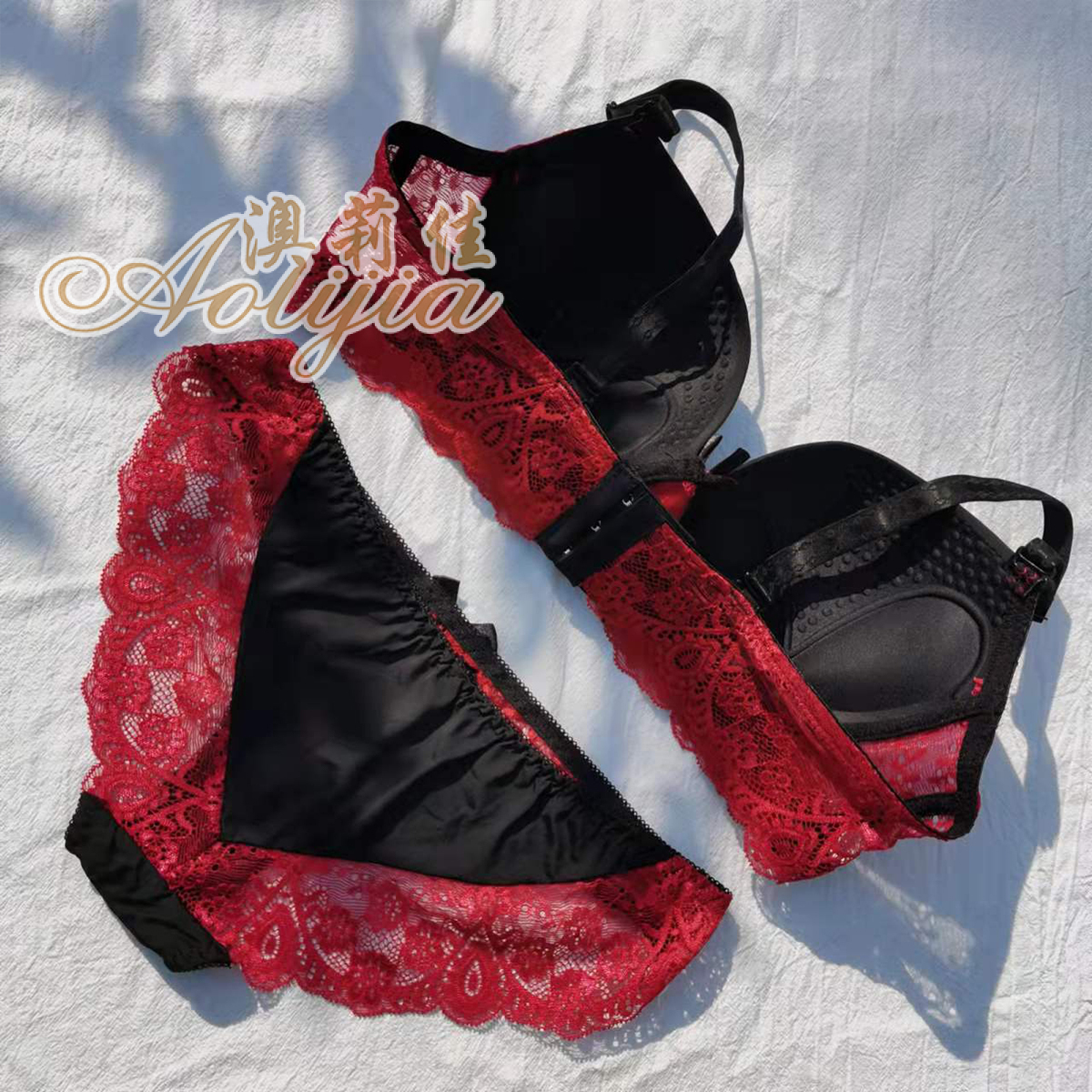 Steel Ring Massage Cup Lace Bra Set Contrast Color Lace B Cup Bra Panties Set 6 Colors