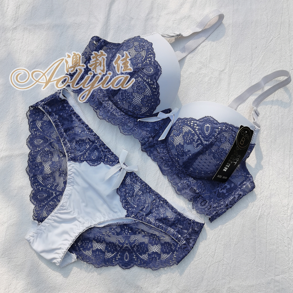 Steel Ring Massage Cup Lace Bra Set Contrast Color Lace B Cup Bra Panties Set 6 Colors