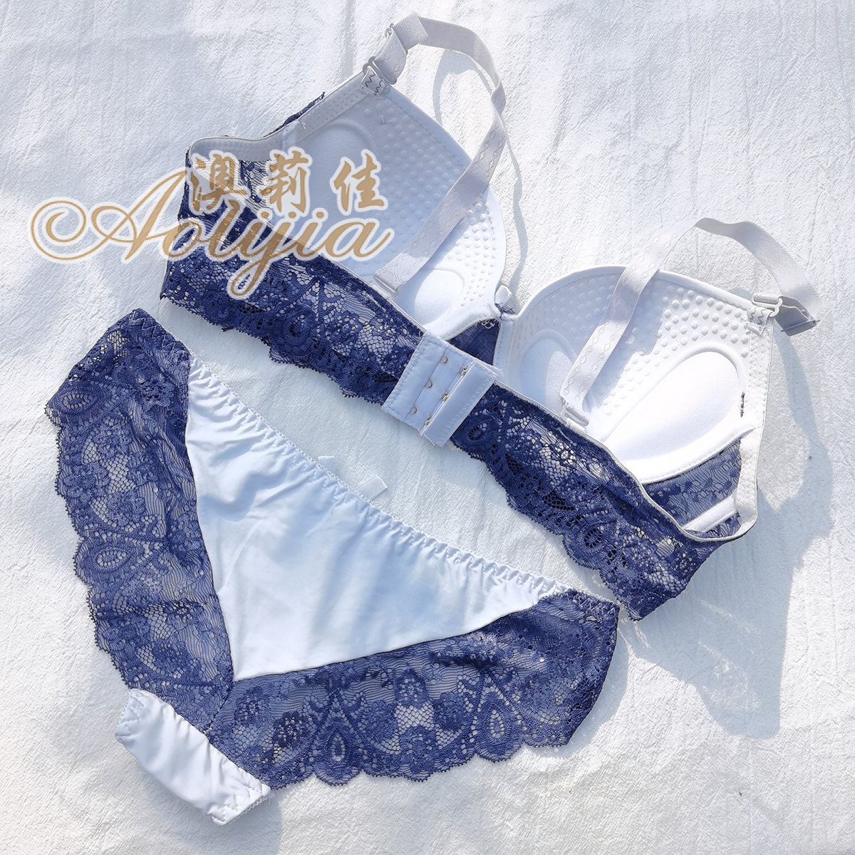 Steel Ring Massage Cup Lace Bra Set Contrast Color Lace B Cup Bra Panties Set 6 Colors