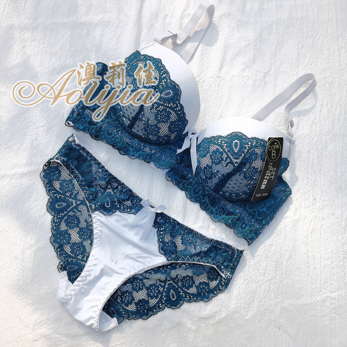 Steel Ring Massage Cup Lace Bra Set Contrast Color Lace B Cup Bra Panties Set 6 Colors