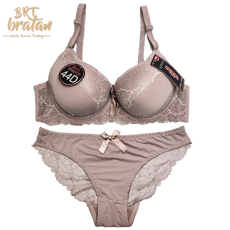 European and American Ladies&#039; bra set with thick PADDED push-up Bra floral embroidery large size 42-52 D cups
